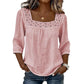 Blusa para mujer con encaje y croché, escote cuadrado