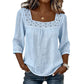 Blusa para mujer con encaje y croché, escote cuadrado