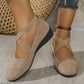 🌹Elegantes zapatos de cuña baja con correa elástica de color sólid