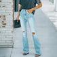 Jeans acampanados desgastados de talle alto para mujer