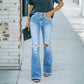 Jeans acampanados desgastados de talle alto para mujer