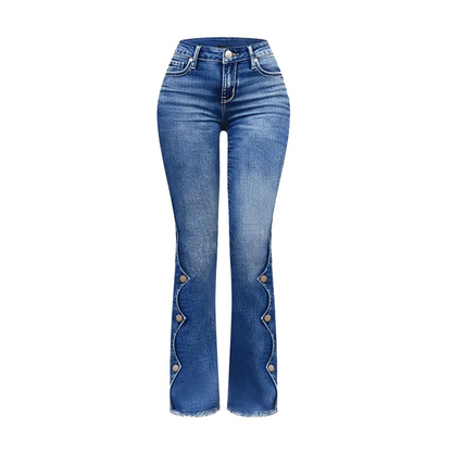 Jeans acampanados desgastados de talle alto para mujer