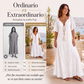 Vestido largo de mujer con cuello en V y encaje de ganchillo