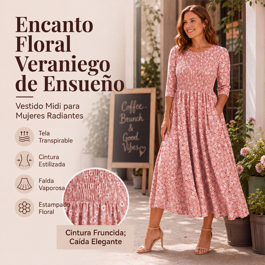 Vestido estampado floral con fruncidos para mujer