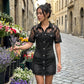 Vestido vaquero mini de encaje transparente para mujer de moda
