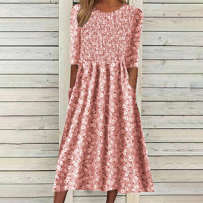 Vestido estampado floral con fruncidos para mujer