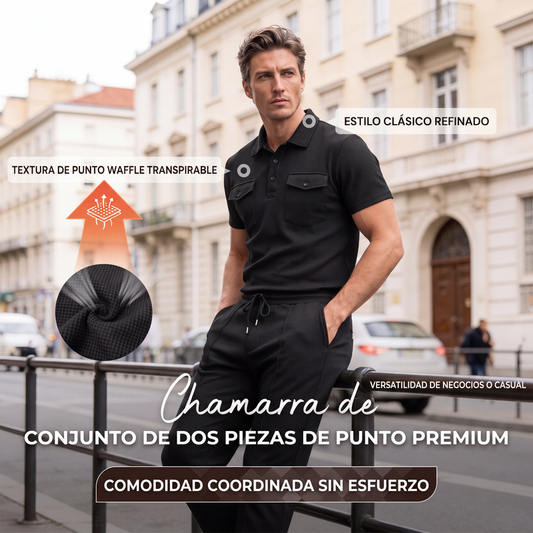 Conjunto de camiseta de manga corta y pantalones de punto gofre para hombre