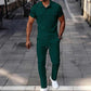 Conjunto de camiseta de manga corta y pantalones de punto gofre para hombre