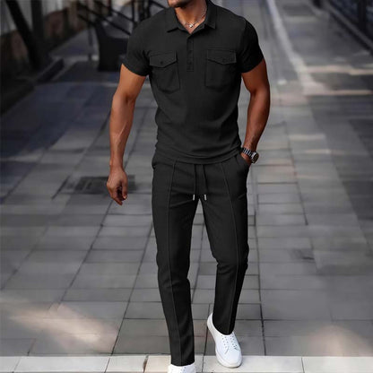 Conjunto de camiseta de manga corta y pantalones de punto gofre para hombre