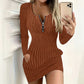 Vestido de punto acanalado con cremallera frontal para mujer