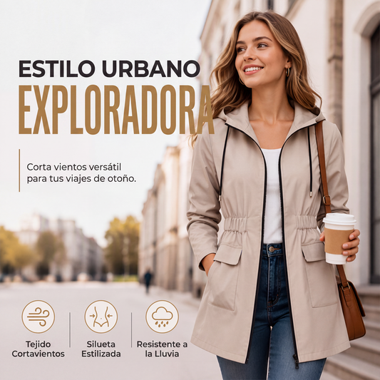 Chaqueta de lluvia impermeable con capucha para mujer