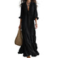 Vestido largo de mujer con volantes en cuello V y capas