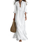 Vestido largo de mujer con volantes en cuello V y capas