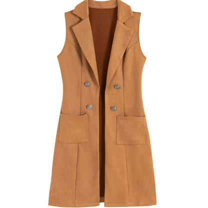 Chaqueta larga elegante sin mangas con frente abierto para mujer