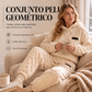 Conjunto de sudadera con capucha de punto trenzado y pantalones de felpa para mujer