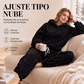 Conjunto de sudadera con capucha de punto trenzado y pantalones de felpa para mujer