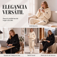Conjunto de sudadera con capucha de punto trenzado y pantalones de felpa para mujer