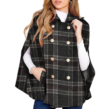 Abrigo capa para mujer con estampado de cuadros vintage