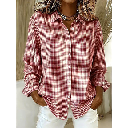 Top de mujer a cuadros retro de manga larga
