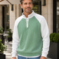 Camiseta de punto gofrado para hombre con cierre de cuarto de cremallera