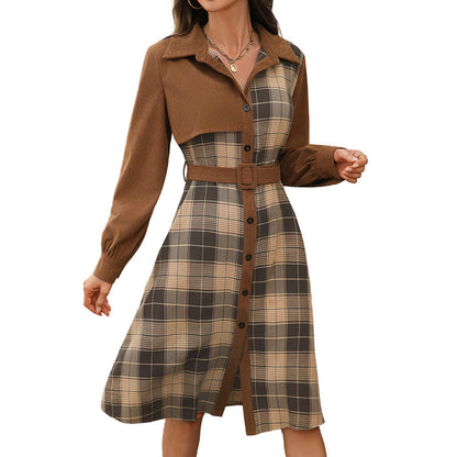 Vestido de mujer retro de cuadros con botones
