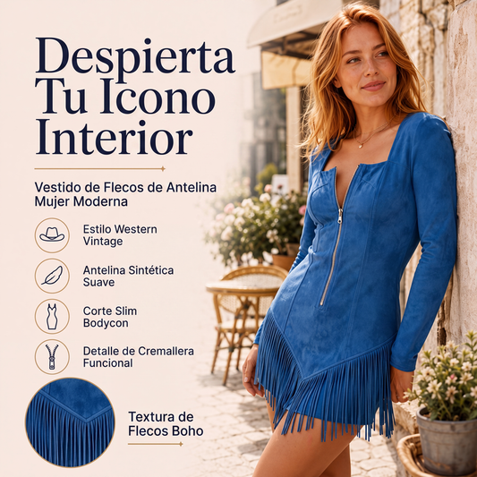 Vestido ajustado de mujer con media cremallera y flecos
