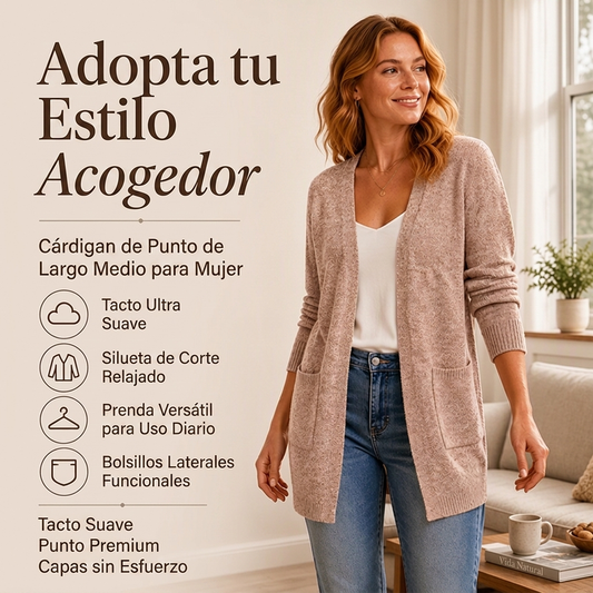 Cárdigan de punto abierto informal para mujer