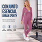 Conjunto de sudadera con capucha y cremallera a rayas para mujer, con pantalones a juego