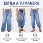 Jeans de tiro alto elásticos tipo barril para mujer