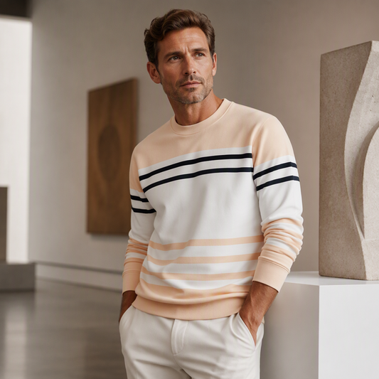 Sudadera de manga larga para hombre con rayas y bloques de color