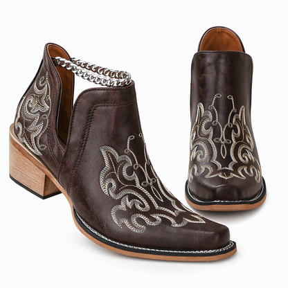 🤠 Encanto occidental | Botines de tacón grueso bordados con escote en V para mujer ⚡ Envío gratuito