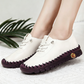 Zapatos casuales de cuero genuino para mujer, mocasines cosidos a mano