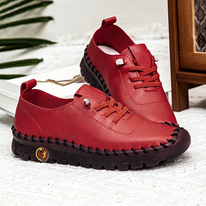 Zapatos casuales de cuero genuino para mujer, mocasines cosidos a mano