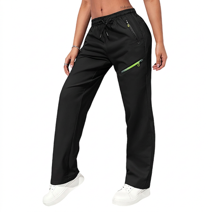 Pantalones deportivos casuales para mujer con bolsillos con cremallera