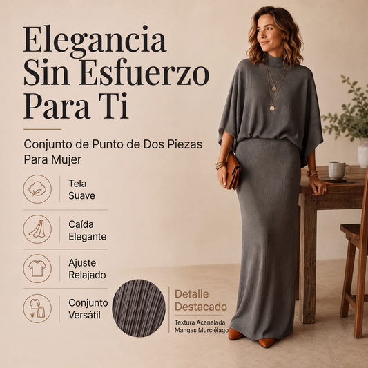 🏆 ¡Más vendido! 🏆 👚 Conjunto de top de manga murciélago y falda larga para mujer