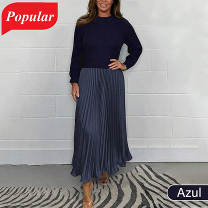 ⏳Oferta especial por tiempo limitado⏰🥰Vestidos plisados elegantes y con estilo de cuello redondo para mujer