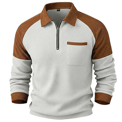 Sudadera casual de punto gofrado con cremallera de un cuarto para hombre