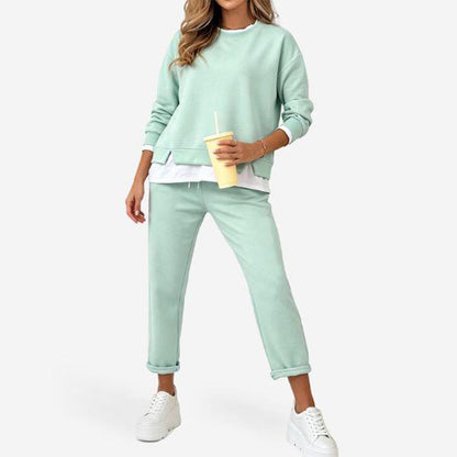 Conjunto de sudadera y pantalones de dos piezas falsas para mujer