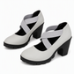 Zapatos Mary Jane para mujer con puntera redonda, tira cruzada, tacón grueso, plataforma y tacones altos con recortes