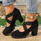 Zapatos Mary Jane para mujer con puntera redonda, tira cruzada, tacón grueso, plataforma y tacones altos con recortes