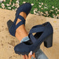 Zapatos Mary Jane para mujer con puntera redonda, tira cruzada, tacón grueso, plataforma y tacones altos con recortes
