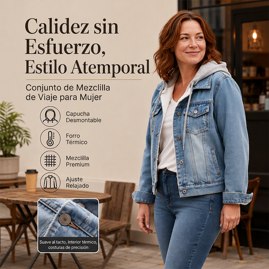 📢50% DESCUENTO📢Chaqueta vaquera con capucha de capas para mujer con forro cálido