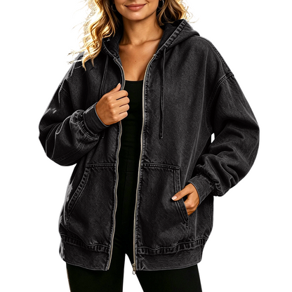 ⏰🔥 ¡50% OFF POR TIEMPO LIMITADO! 🧥✨ Chaqueta Vaquera con Capucha para Mujer – Corte Oversize, Cómoda y Versátil para Otoño e Invierno