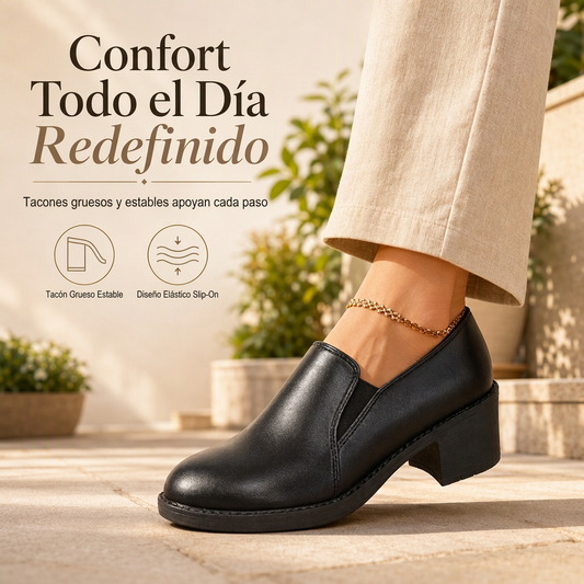 ⏰OFERTA HOY⏰ Zapatos de tacón medio slip-on para mujer – estilo británico retro, tacón grueso y tallas grandes