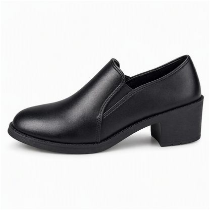 Zapatos de tacón medio tipo slip-on de estilo británico retro para mujer, zapatos de tacón grueso de corte bajo, tallas grandes disponibles