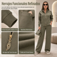 Conjunto de chándal de dos piezas de mezcla de algodón de peso pesado para mujer, con chaqueta con cremallera y pantalones de pierna ancha