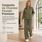 Conjunto de chándal de dos piezas de mezcla de algodón de peso pesado para mujer, con chaqueta con cremallera y pantalones de pierna ancha