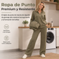 Conjunto de chándal de dos piezas de mezcla de algodón de peso pesado para mujer, con chaqueta con cremallera y pantalones de pierna ancha