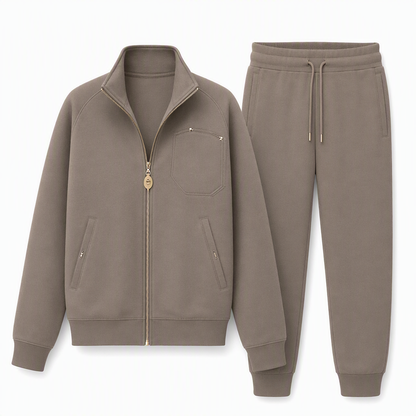 Conjunto de chándal de dos piezas de mezcla de algodón de peso pesado para mujer, con chaqueta con cremallera y pantalones de pierna ancha