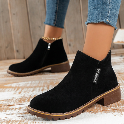 Botines de tacón bajo para mujer con cremallera lateral